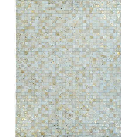 CUIR MOZAIQUE METAL GOLD - Tapis en cuirs recyclés blanc et doré 120x170 (1/5)