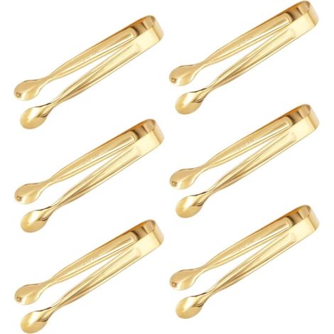 Lot de 6 pinces à glaçons, mini pinces en acier inoxydable, pinces à sucre, pour aliments tels que glaçons, sucre, tranches de citron, salades - Or (1/5)
