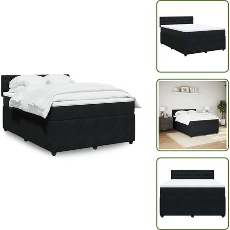 Boxspringbett mit Matratze Schwarz 160x200 cm Samt - Boxspringbett - Boxspringbetten - Bett - Betten (1/5)