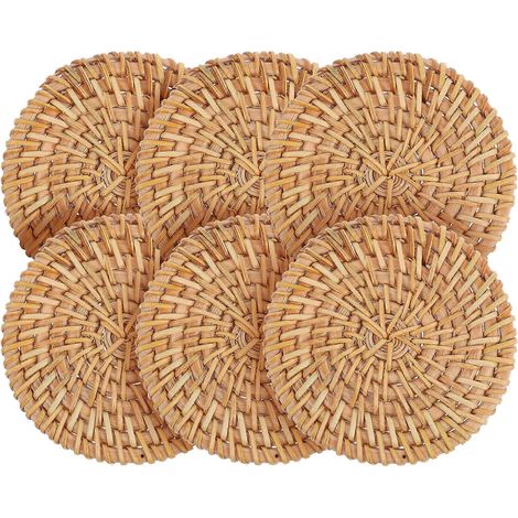 Lot de 6 sets de table en rotin tissés à la main, coussins de tasse isolants thermiques, dessous de verre tissés (1/4)