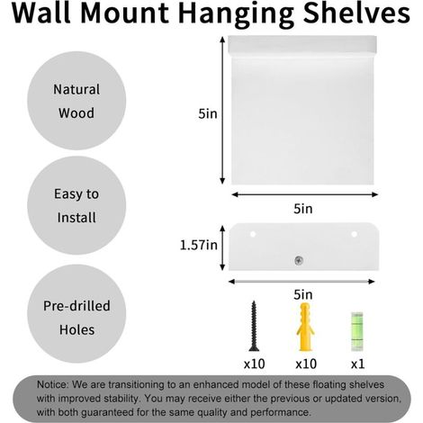 Set de 4 petites étagères murales flottantes 5x5 pouces – Décoration murale et rangement pratique pour maison et salle de bain - Blanc
