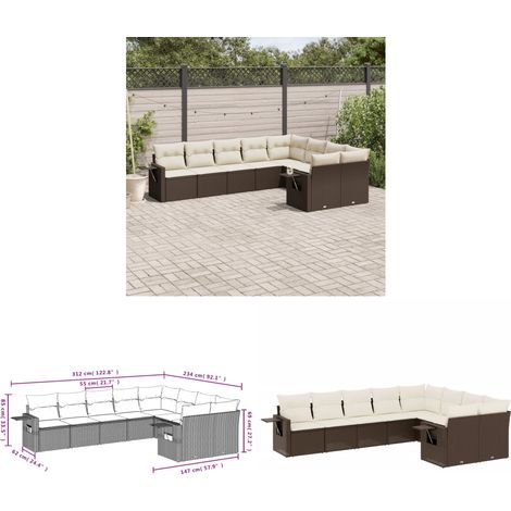 9-tlg. Garten-Sofagarnitur mit Kissen Braun Poly Rattan - Gartenmöbel - PE-Rattan - Outdoor Möbel - Lounge Set - Sofasatz - Home & Living