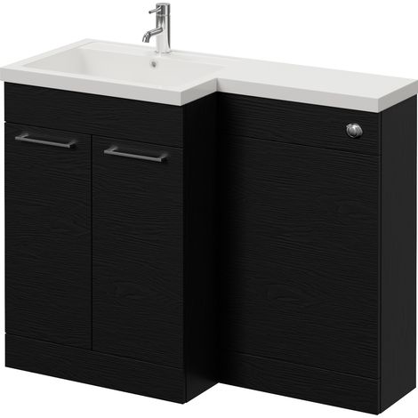 Napoli 460 Nero Oak 1100mm 2 Door Vanity Unit Toilet Suite with Left Hand Square Lucia Basin - 1100mm - Chrome 160mm HandleWithout Kingston Toilet Pan