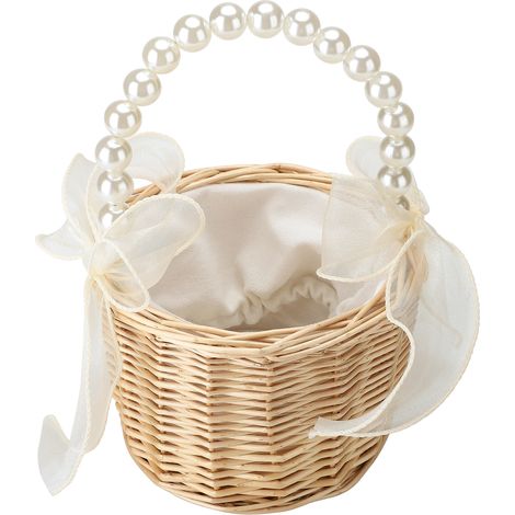 Coussin pour alliances de mariage, panier à fleurs, portable, en toile de jute, nœud papillon, panier de mariage vintage