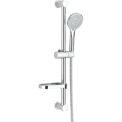 Barre de douche 60 cm en acier inoxydable, ensemble barre de douche pour salle de bain, colonne de douche pour baignoire avec porte-savon et flexible, chrome