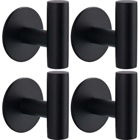 Crochets Adhésifs Salle de Bain Acier Inoxydable Imperméables Porte Serviettes Lot de 4 Noir