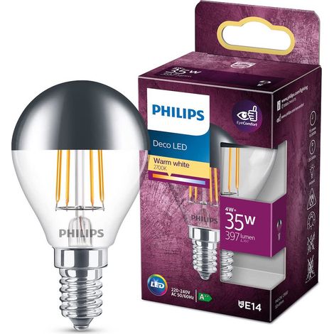 Philips – Ampoule LED E14 4W 2700K Blanc chaud – Flux lumineux 397 lm – Durée de vie 15000 h – Pour luminaires ouverts (1/6)