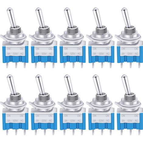 10 Pièces Bleu Mini Interrupteur à Levier ON/OFF 3 bornes 2 Position SPDT Métal interrupteur à bascule AC 125V 6A pour la Voiture Camion Bateau MTS-102 (1/5)