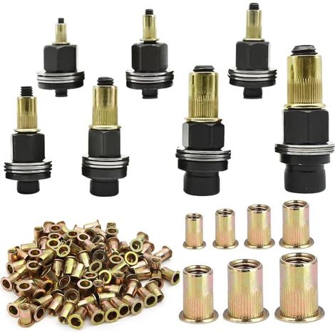 Dadi con testa per rivetti manuali da 7 pezzi, kit mandrino per rivettatrice pneumatica, set di teste per rivettatura manuale, per rivetti M3 M4 M5 M6 M8 M10 M12 (1/5)