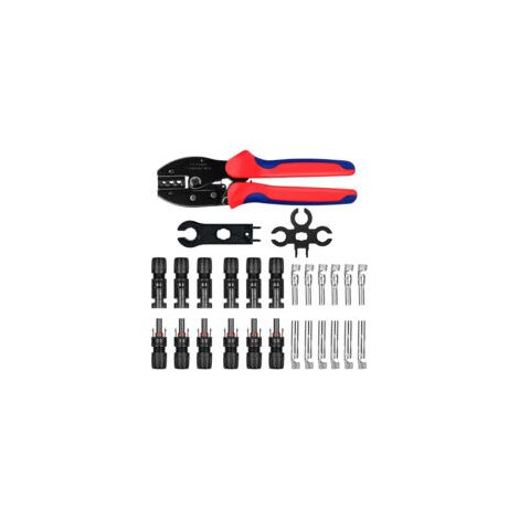 Pince à sertir cosse MC4 pour câbles 2,5/4/6 mm² – Acier haute teneur en carbone – Mécanisme à cliquet pour pression optimale – 27 pièces