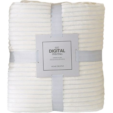 Couverture de canapé à rayures unies, en flanelle, housse de climatiseur, blanc cassé, 70100CM, emballage avec ruban. (1/5)