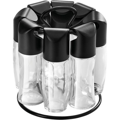 Set aus luftdichten, feuchtigkeitsbeständigen, drehbaren Gewürzgläsern aus Glas für Küche und Esszimmer. (1/5)
