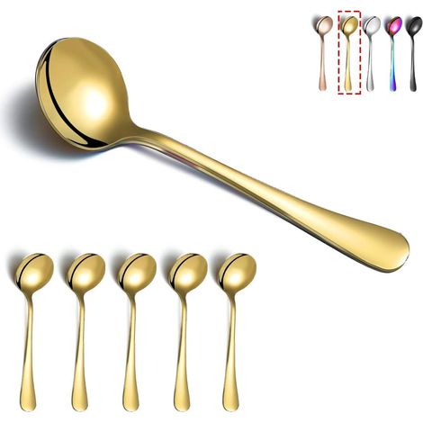 Lot de 6 Cuillères, Acier inoxydable, Placage titane doré, Design classique, Usage quotidien (1/5)
