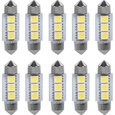 10 pezzi 36 mm 12 V 3 SMD 5050 LED Festoon Lampadine per auto interno bianco (1/4)