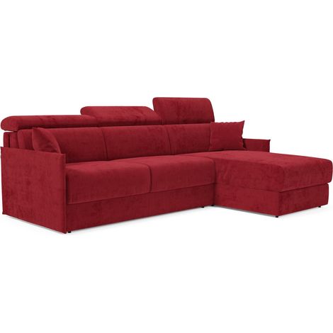 Miryam divano letto angolare compatto - poggiatesta reclinabili e penisola contenitore in tessuto smacchiabile T31 232 cm sinistro rosso