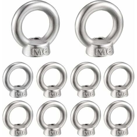 M6 Écrou à Anneau 10 Pcs 304 en Acier Inoxydable Filetage Écrou à Oeil de Levage Écrous à Œillet pour Les Accessoires de Levage, (1/4)