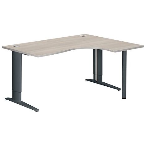 Bureau compact chêne gris L 160 cm retour à droite piètement L réglable métal Plus anthracite Essens - Maxiburo