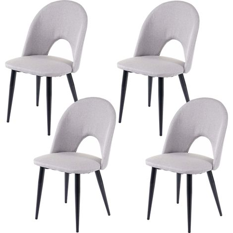 Set 4x sedie sala pranzo soggiorno HHG-209 design retro anni 50 metallo tessuto grigio
