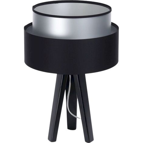 Lampe à poser élégante abat jour noir et intérieur argent satiné - noir satin avec intérieur argenté (1/5)