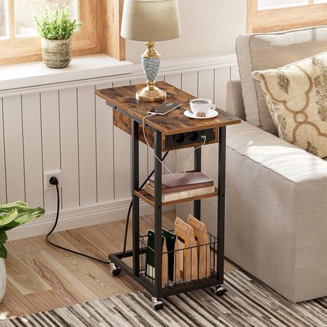 Beistelltisch mit Ladestation, Flip C-Form Sofatisch, Couchtisch mit Rädern und Ablagefläche, USB-Anschlüsse und Steckdosen, Nachttisch für Wohnzimmer, Schlafzimmer, HOOBRO EBF022SF01 (1/5)