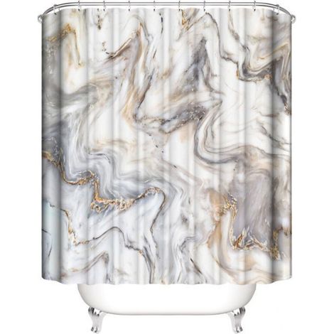 Rideau De Douche - 180 x 180 cm - Ensemble Trois Pièces 45 x 75 cm - Texture Marbre - Lavable Et Imperméable - Pour Baignoire (1/5)