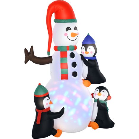 HOMCOM Inflatable Three Cute Penguins Building Snowman Christmas Lighted 6ft (1/5)