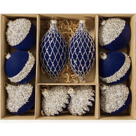 DIY-Weihnachtsbaumschmuckset – handbemalte, beflockte Kugeln für einen eleganten, festlichen Look (dunkelblau) (1/4)