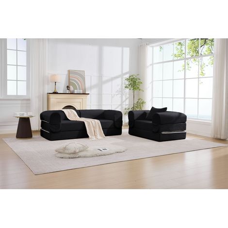 Ensemble canapé modulaire en velours côtelé 1 place + 2 places, canapé de sol sans structure, banquette épaisse rembourrée en tissu velours côtelé rayé, canapé d'angle moderne pour salon, chambre et a (1/4)