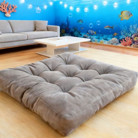Coussin de siège en velours côtelé épais, remplissage en coton, oreillers de sol confortables pour salon, méditation, gris anthracite (1/5)