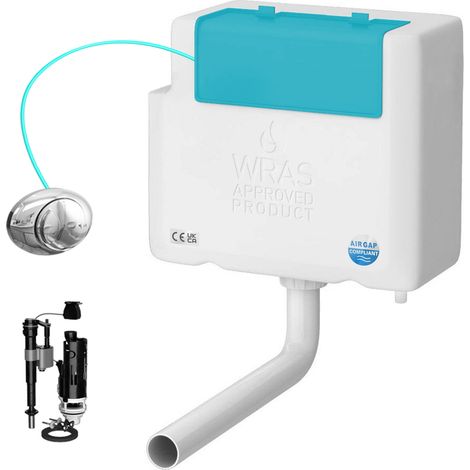 Bottom Entry Concealed Toilet Cistern WC with Dual Flush Polished Chrome Push Button - Includes WRAS Internals & Pipe (1/3)