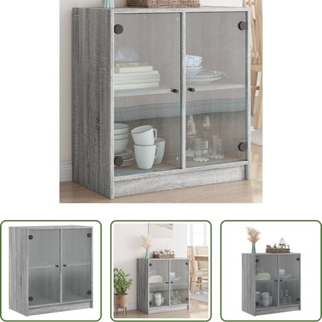 Schrank mit Glas -  Beistellschrank mit Glastüren Grau Sonoma 68x37x75,5 cm (1/5)