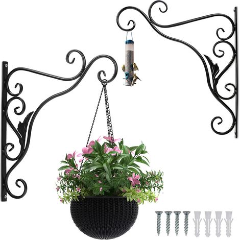 Wolketon Blumenhaken 4er Set mit Blättern, Metall Schwarz Wandhalterung für Pflanzen und Gartendeko