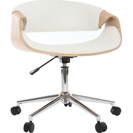 Silla de escritorio moderna polipiel blanca/madera clara ARAMIS