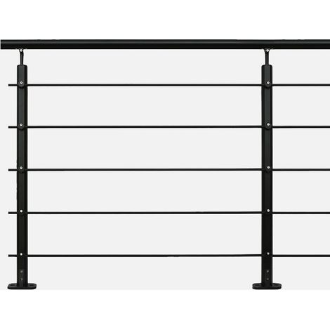Kordo – Kit garde-corps 2m prêt-à-poser en aluminium noir – Poteaux avec platines intégrées – Installation rapide pour mezzanines et balcons