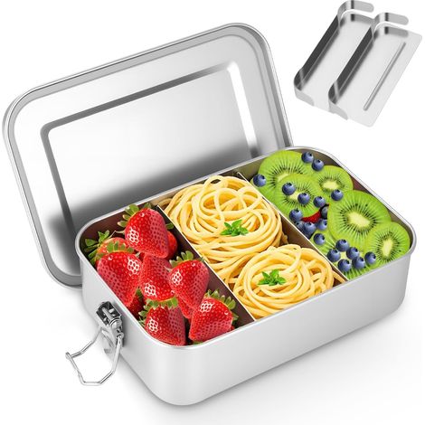 1400 ml Edelstahl-Lunchbox für Erwachsene, Edelstahl-Lunchbox mit Trennwand, auslaufsicher, mit 2 Fächern, BPA-frei, ideal für Camping, Picknick, Reisen und Arbeit (1/5)