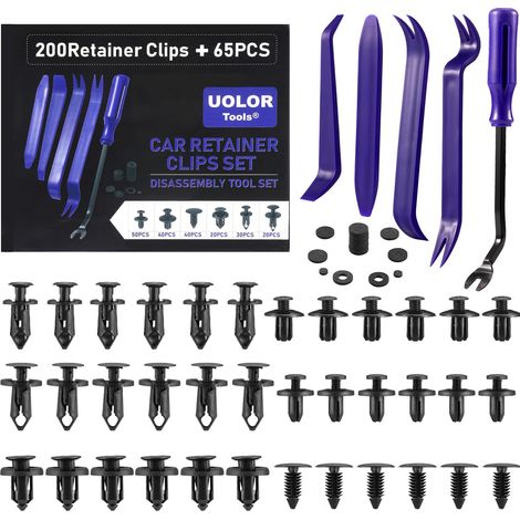 Rivet Clips - 265 Pièces - 6 Types Universels - Pour Garniture Porte Pare-Chocs Aile Capot - Nylon Haute Résistance - Avec Outil Démontage et Coussin Anti-Vibration