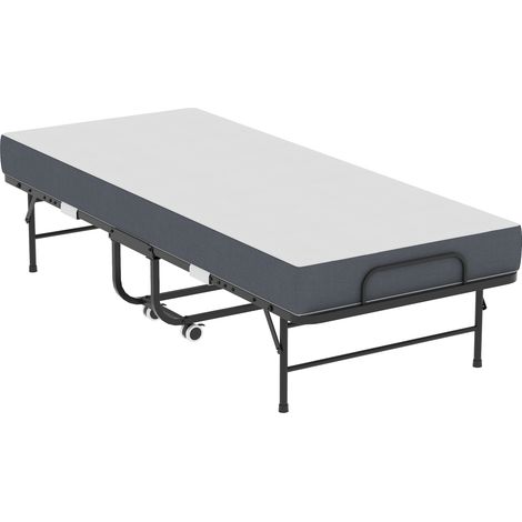 Lit pliant 190 x 78 cm avec matelas mémoire de forme 9,5 cm, cadre métal noir (1/5)