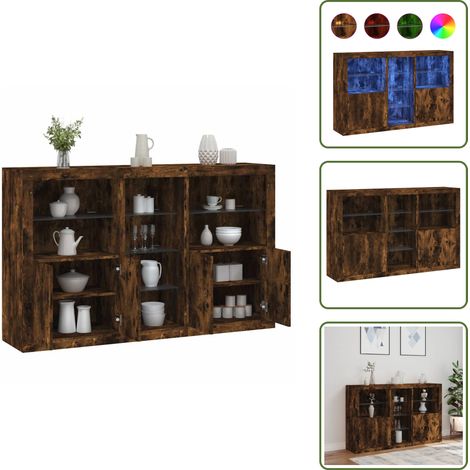 Meuble d'entrée - vidaXL Buffet avec lumières LED chêne fumé 162x37x100 cm - Bois d'ingénierie (1/5)