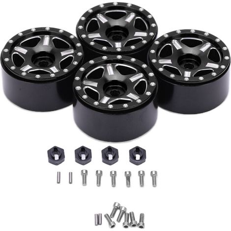 4 robuste Aluminiumfelgen, viskosefrei, einfach zu montieren, Upgrade-Teile für 1/24 RC-Cars und ferngesteuerte Autos, Schwarz (1/5)