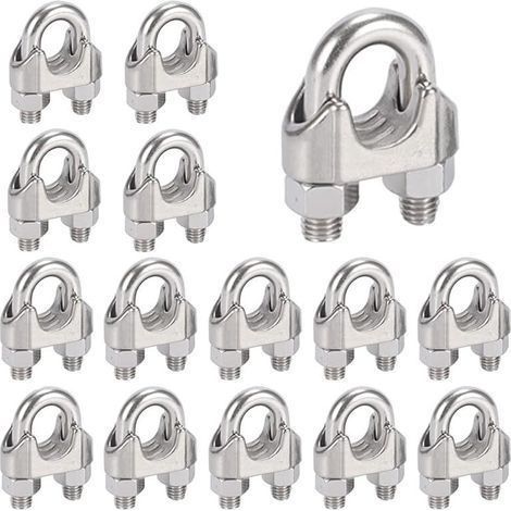 16 Pièces Serre Cable Acier M6,Serre Cable Inox 304 U Boulon Clip de Câble Métalliques,Pour Câble Métallique en Acier de 6 mm,Corde (1/5)