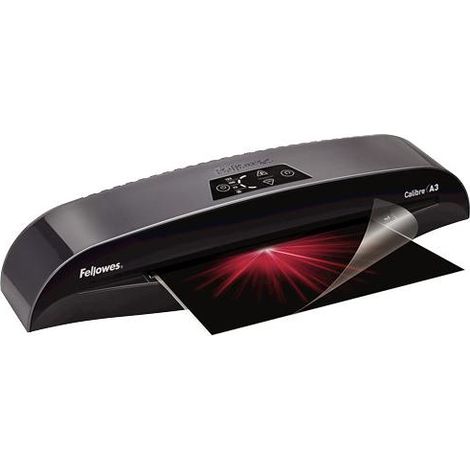 Fellowes Plastificatrice A4 Calibre per piccoli uffici, Pronta in 1 minuto con Spegnimento e modalità Riposo, 80-125 Micron, Kit con 10 fogli A4 per plastificazione incluso, Nero (1/5)