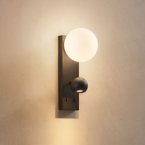 Schwarze LED-Wandleuchte Doppel-Beleuchtung Leselicht weißes Glas - Avelysa