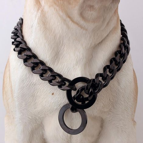 un Noir De 10" (cou De 6" Recommand Pour Les Chiens) Colliers De Chane Pour Chien Tour De Cou En Mtal En Fer Solide Placage D'argent Chane De Coll (1/5)