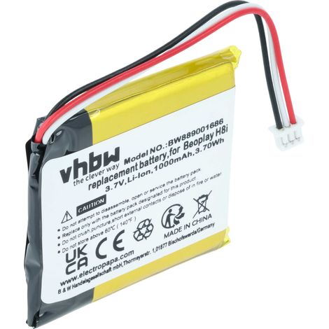 vhbw Battery compatible with Bang & Olufsen BeoPlay H8i, H9 3rd Generation Wireless Headset Headphones (1000 mAh, 3.7 V, Li-polymer) (1/4)