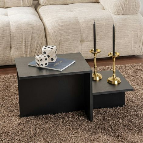 Table basse moderne effet bois noir - 2 niveaux MARFA (1/5)