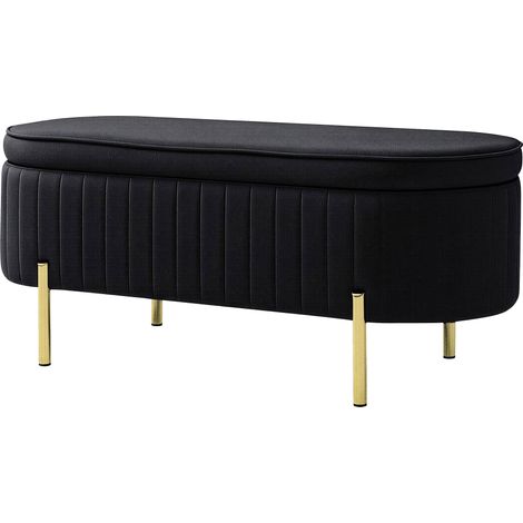 HOMCOM Panca Fondo Letto Ovale da 72L in Tessuto Effetto Velluto, Nero (1/5)