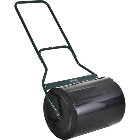 Rasenwalze mit U-Griff, Gartenwalze, Gartenrolle, 40 cm Durchmesser, 60 L Wasser-/Sandfüllung, Metall, Schwarz 57 x 40 x 123 cm