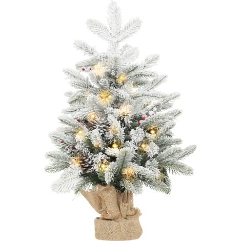 Arbre de Noël artificiel LED 60 cm 35 lumières 182 branches neige décorations base arpillère
