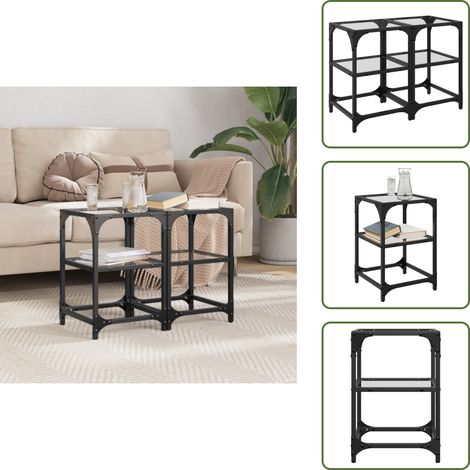 The Living Store Couchtische mit Glasplatte 2 Stk. Transparent 30x30x45 cm Stahl - Couchtisch - Glastisch - Wohnzimmerstil - Wohnzimmerdeko - Esszimmertisch (1/5)