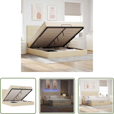 Matelas à ressorts ensachés -  Cadre de lit ottoman avec matelas crème 180x200 cm tissu (1/5)